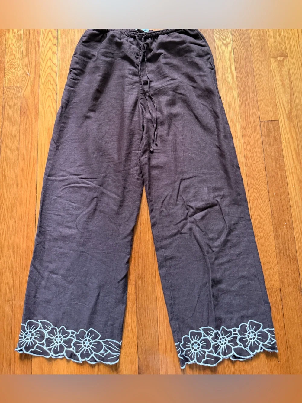 Abercrombie & Fitch Brown and Cream Linen Wide Leg Pants